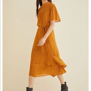 Amour Vert Onie Mustard Cupro Chiffon Dress‎